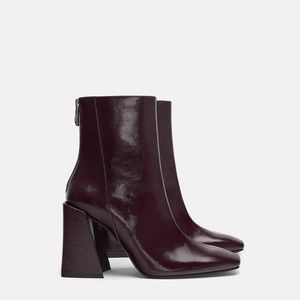 Zara Burgundy Patent Finish Heeled Ankle b…